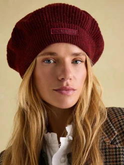 Joelle Burgundy Red Knitted Beret<Joules Hot