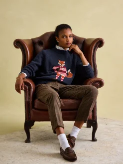 Jonty Navy Blue Intarsia Fox Knit Jumper<Joules Sale