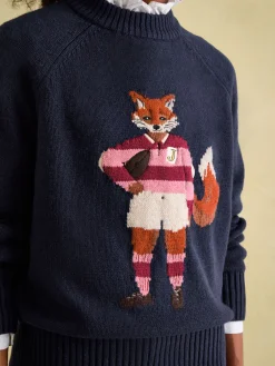 Jonty Navy Blue Intarsia Fox Knit Jumper<Joules Sale