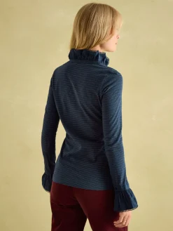 Kate Navy Sparkle Long Sleeve Frilled Neck Top<Joules Clearance