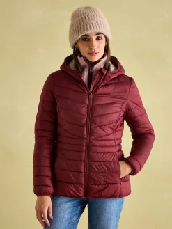 Kenley Dark Red Showerproof Padded Coat with Hood<Joules New