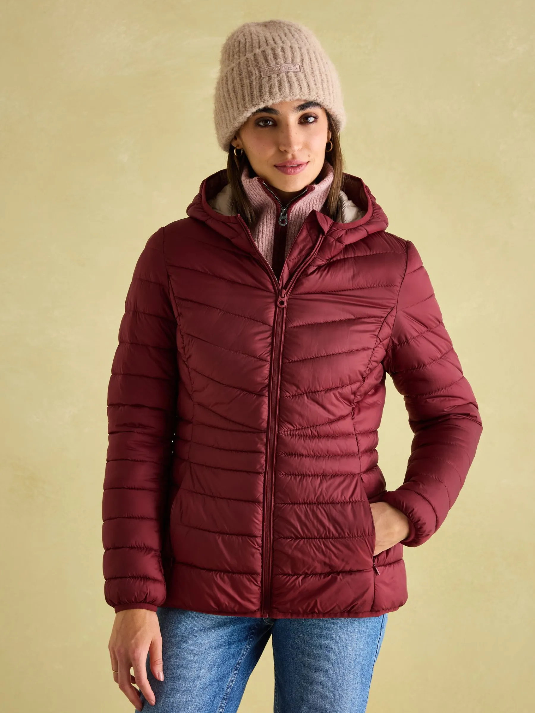 Kenley Dark Red Showerproof Padded Coat with Hood<Joules New