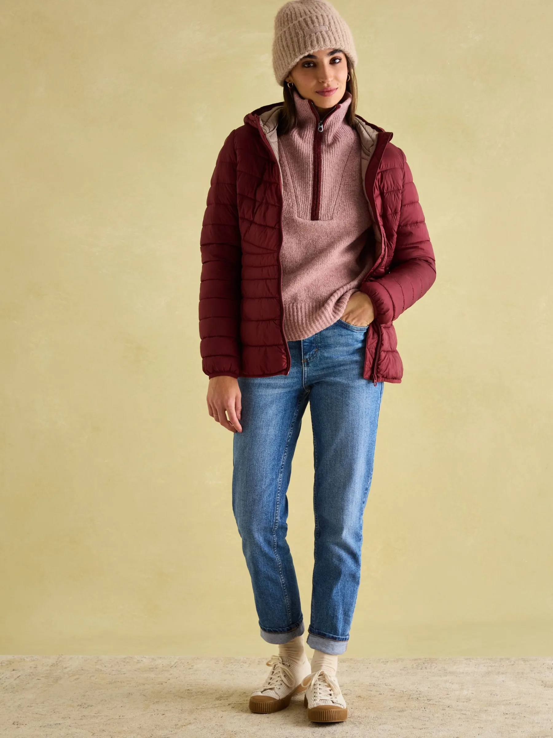 Kenley Dark Red Showerproof Padded Coat with Hood<Joules New