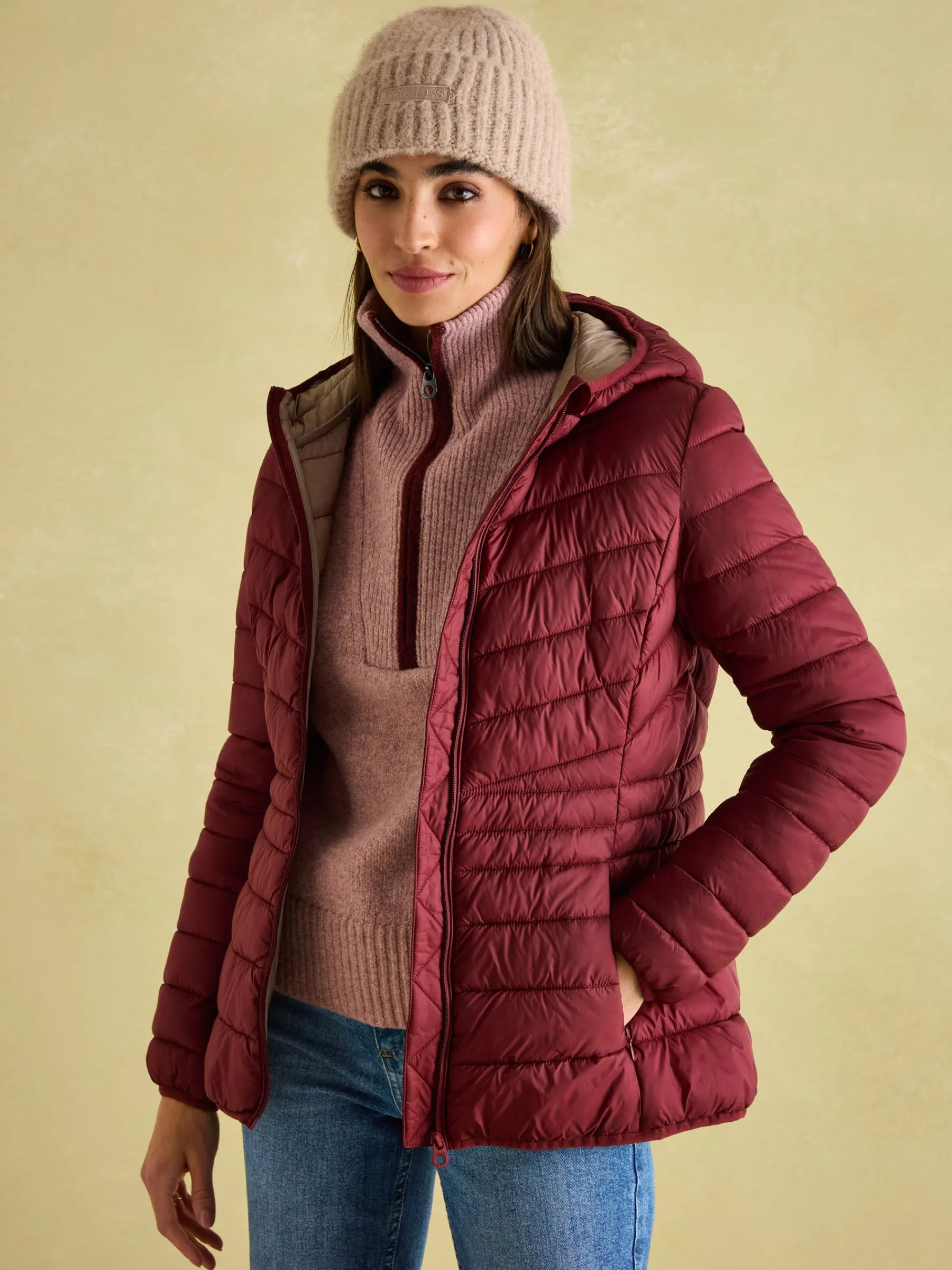 Kenley Dark Red Showerproof Padded Coat with Hood<Joules New