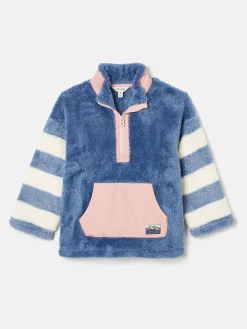 Kids' Always Cosy Blue Colourblock Quarter Zip Borg Fleece<Joules Clearance