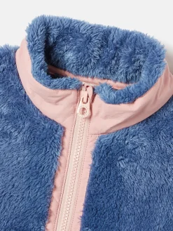 Kids' Always Cosy Blue Colourblock Quarter Zip Borg Fleece<Joules Clearance