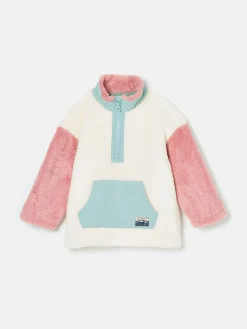 Kids' Always Cosy Cream Colourblock Quarter Zip Borg Fleece<Joules Online