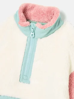 Kids' Always Cosy Cream Colourblock Quarter Zip Borg Fleece<Joules Online