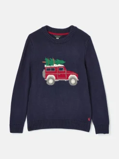 Kids' Cracking Navy Blue Intarsia Knitted Festive Jumper<Joules Hot