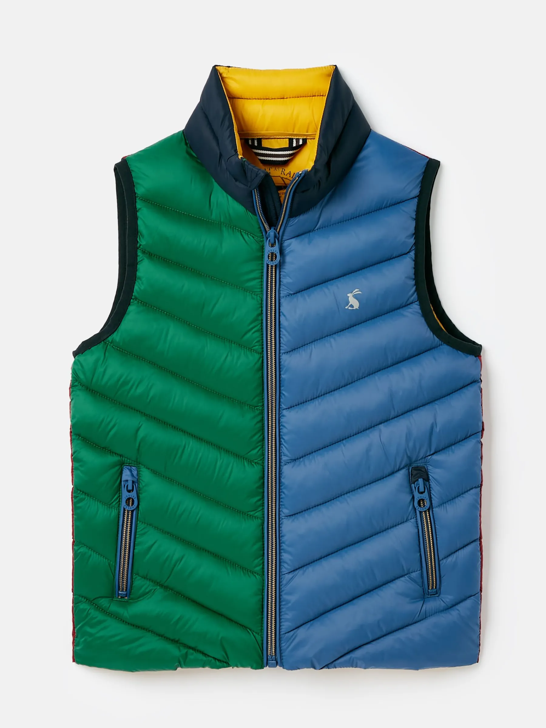 Kids' Crofton Blue & Green Hotchpotch Showerproof Quilted Gilet<Joules Hot