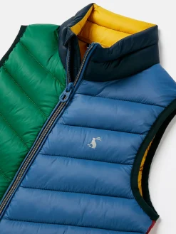 Kids' Crofton Blue & Green Hotchpotch Showerproof Quilted Gilet<Joules Hot