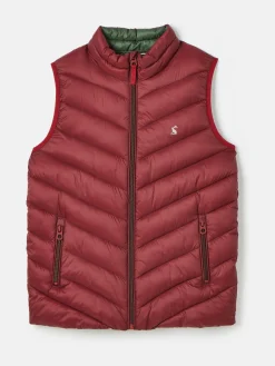 Kids' Crofton Burgundy Red Showerproof Quilted Gilet<Joules