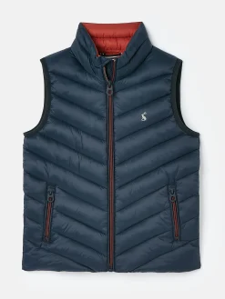 Kids' Crofton Navy Blue Showerproof Quilted Gilet<Joules Hot