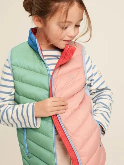 Kids' Crofton Pink Hotchpotch Showerproof Quilted Gilet<Joules Online
