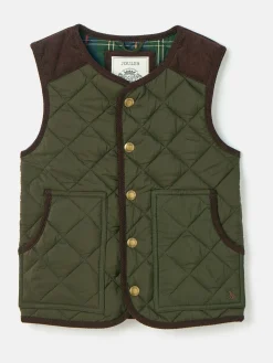 Kids' Gibson Khaki Green Quilted Gilet<Joules Outlet