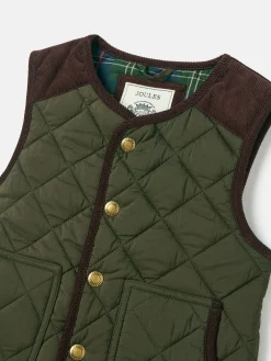 Kids' Gibson Khaki Green Quilted Gilet<Joules Outlet