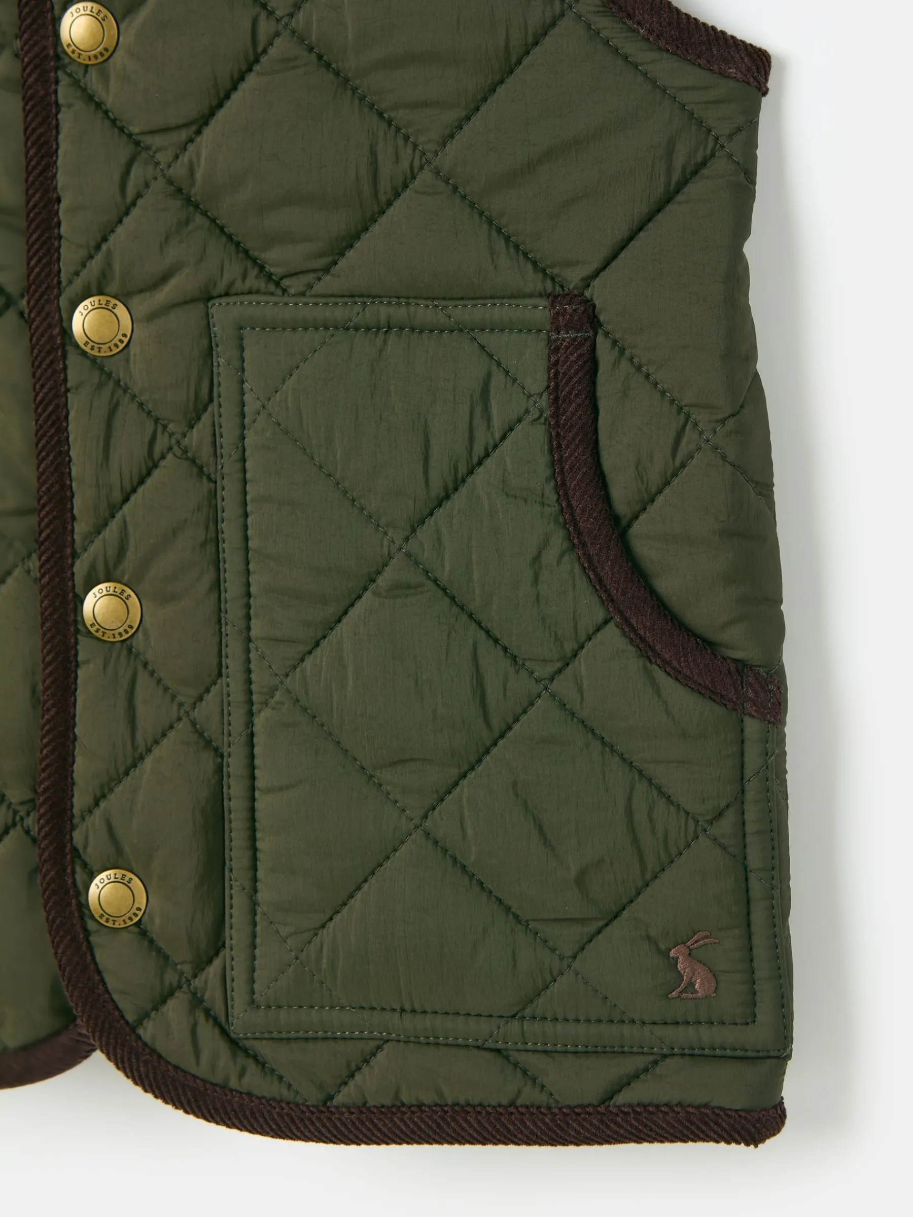 Kids' Gibson Khaki Green Quilted Gilet<Joules Outlet