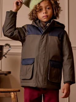 Kids' Ultimate Khaki Green Waterproof Coat with Quilted Lining<Joules Clearance
