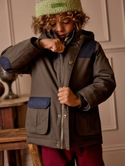 Kids' Ultimate Khaki Green Waterproof Coat with Quilted Lining<Joules Clearance