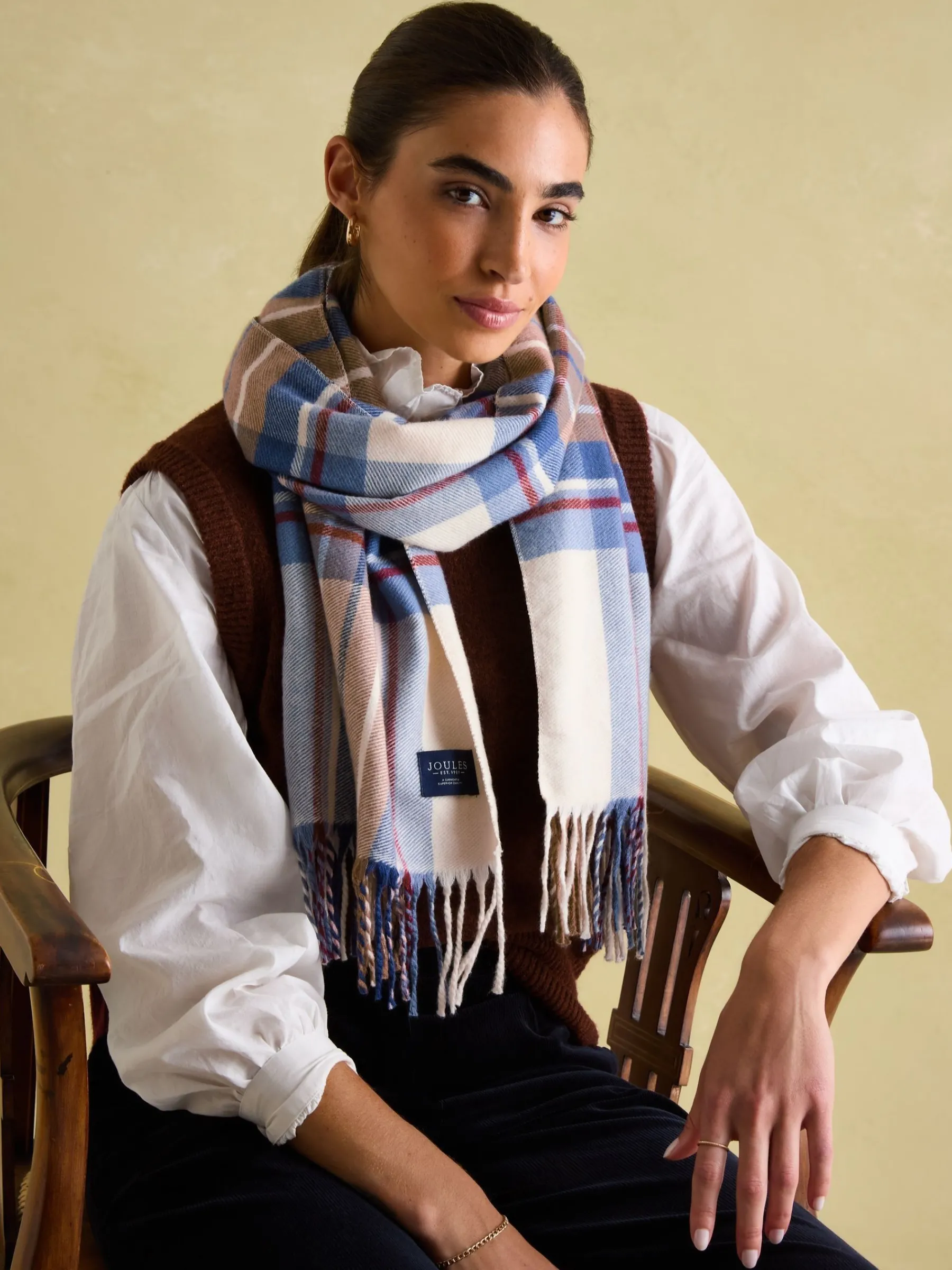 Langtree Cream & Blue Scarf<Joules Sale