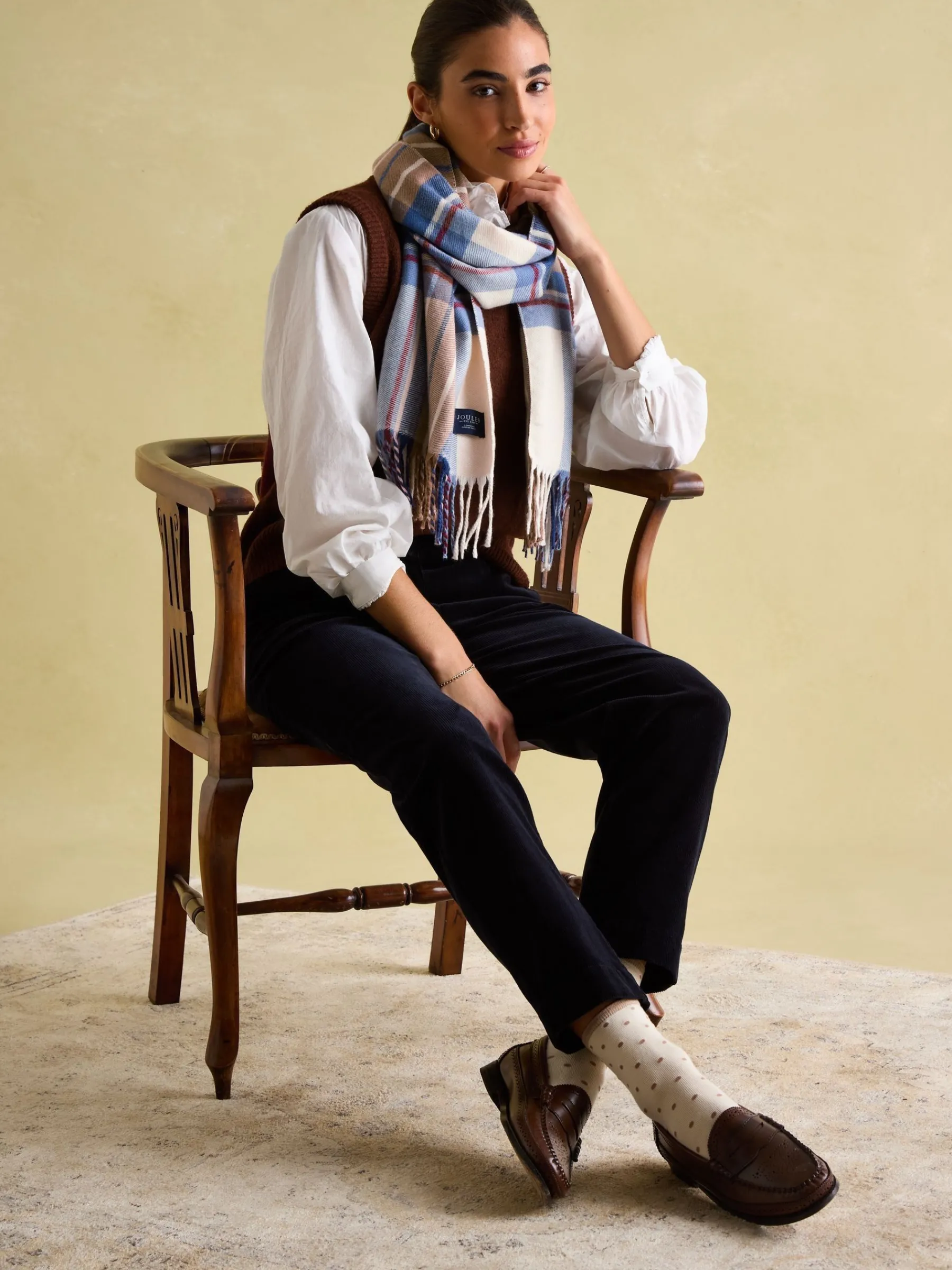Langtree Cream & Blue Scarf<Joules Sale