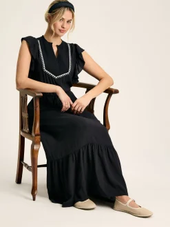 Lillia Navy Blue Tie Waist Tiered Dress<Joules Outlet