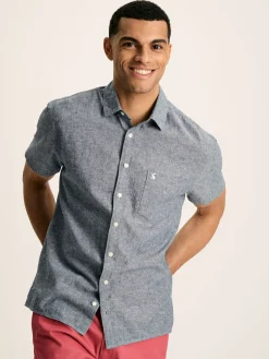Linen Blend Plain Short Sleeve Shirt<Joules New