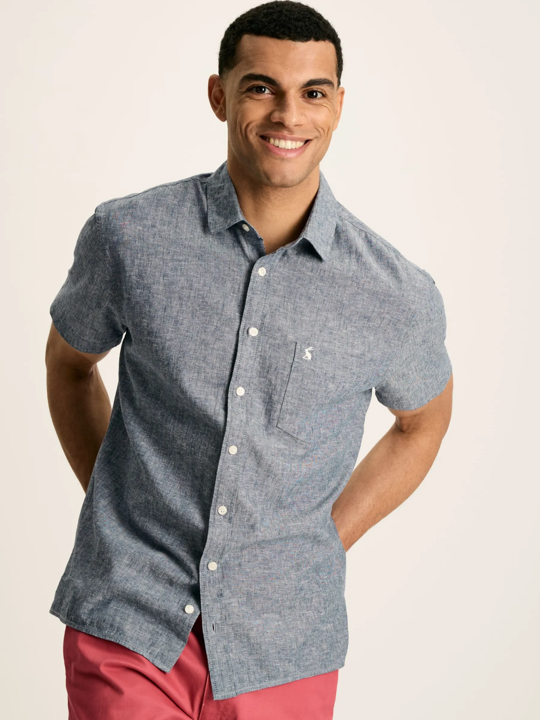 Linen Blend Plain Short Sleeve Shirt<Joules New