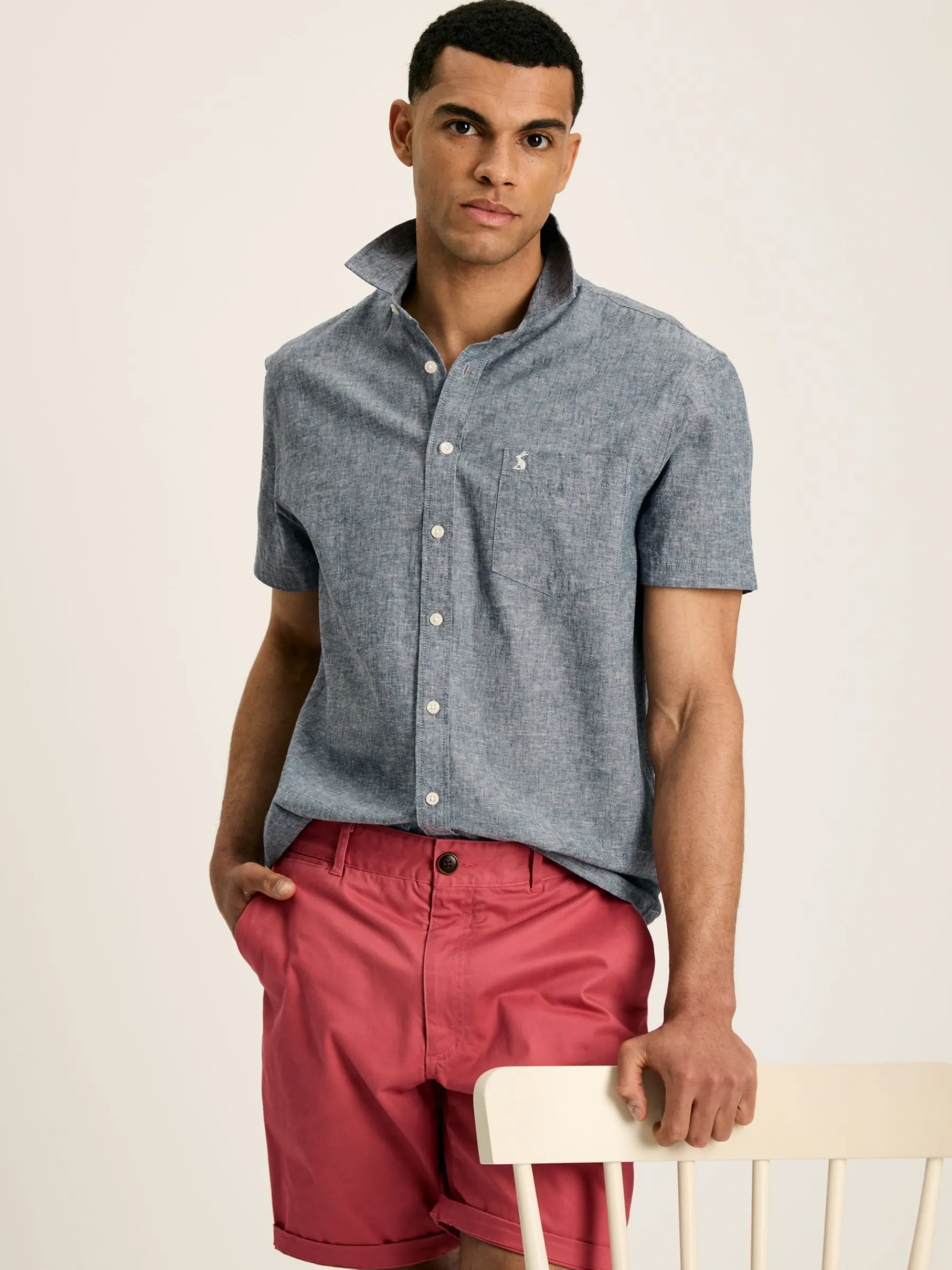 Linen Blend Plain Short Sleeve Shirt<Joules New