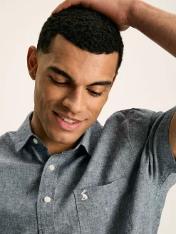 Linen Blend Plain Short Sleeve Shirt<Joules New