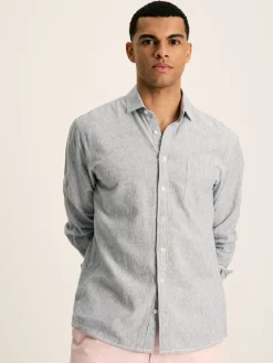 Linen Blend Blue Stripe Plain Long Sleeve Shirt<Joules Clearance