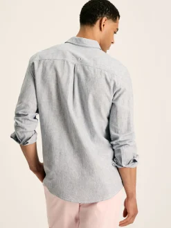 Linen Blend Blue Stripe Plain Long Sleeve Shirt<Joules Clearance