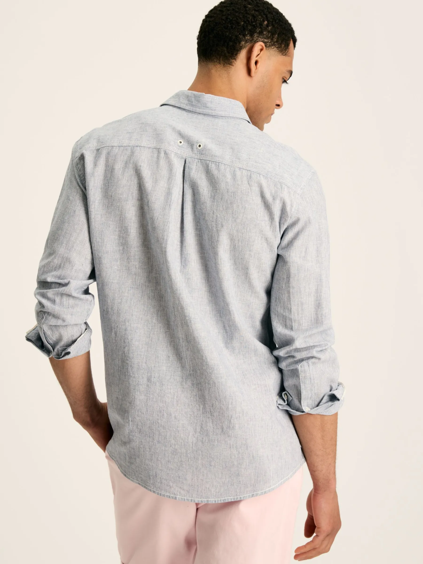 Linen Blend Blue Stripe Plain Long Sleeve Shirt<Joules Clearance