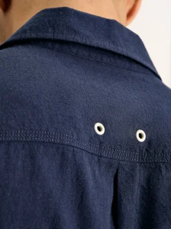 Linen Blend Navy Blue Plain Short Sleeve Shirt<Joules Hot