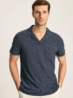 Linen Blend Navy Blue Striped Polo Shirt<Joules Outlet