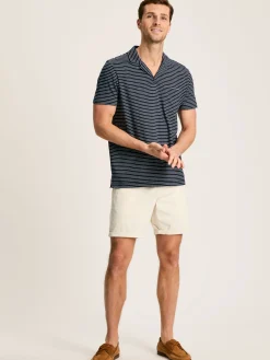 Linen Blend Navy Blue Striped Polo Shirt<Joules Outlet