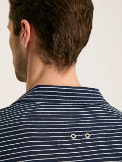 Linen Blend Navy Blue Striped Polo Shirt<Joules Outlet