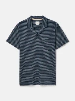 Linen Blend Navy Blue Striped Polo Shirt<Joules Outlet