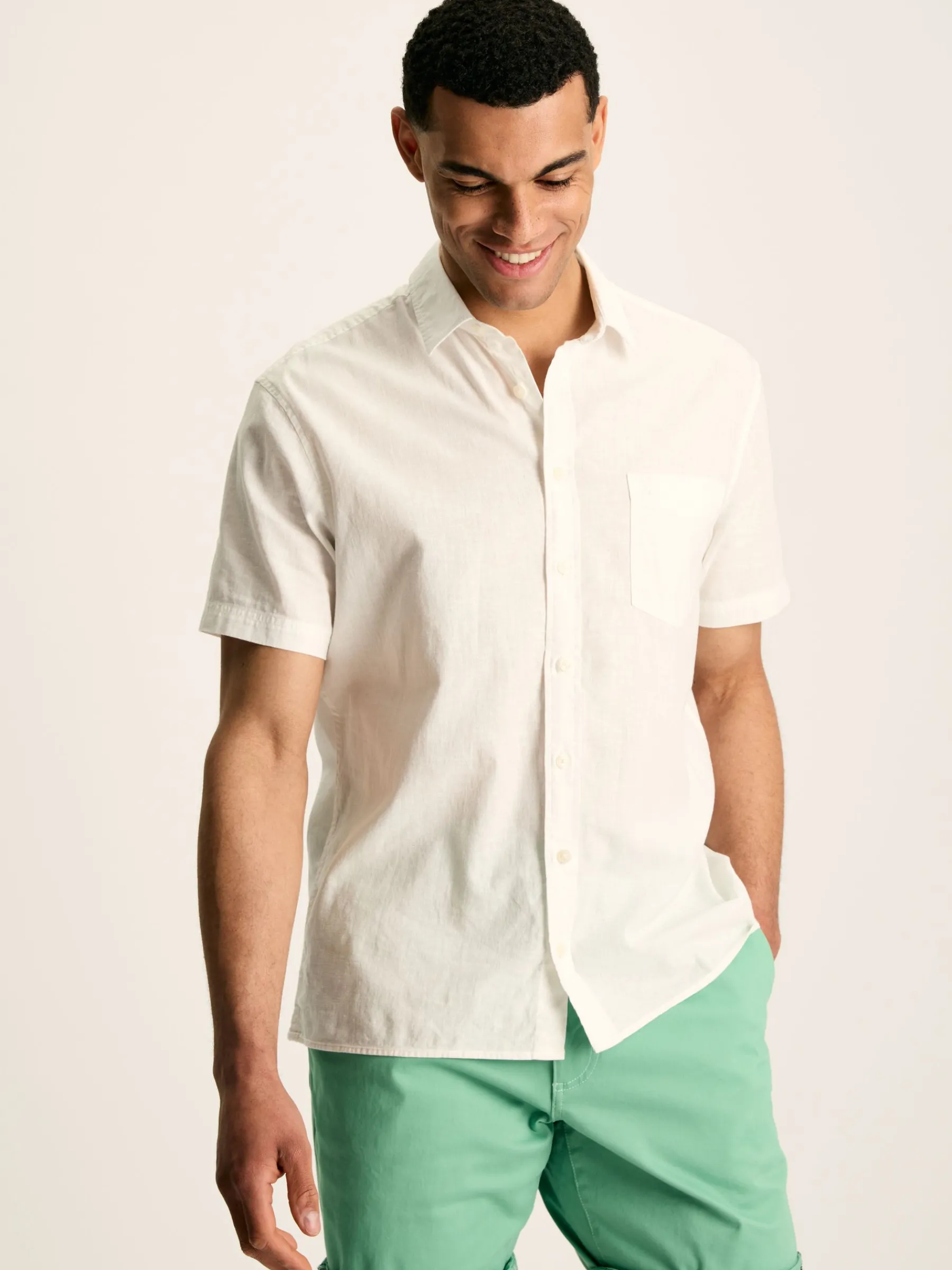 Linen Blend Plain Short Sleeve Shirt<Joules