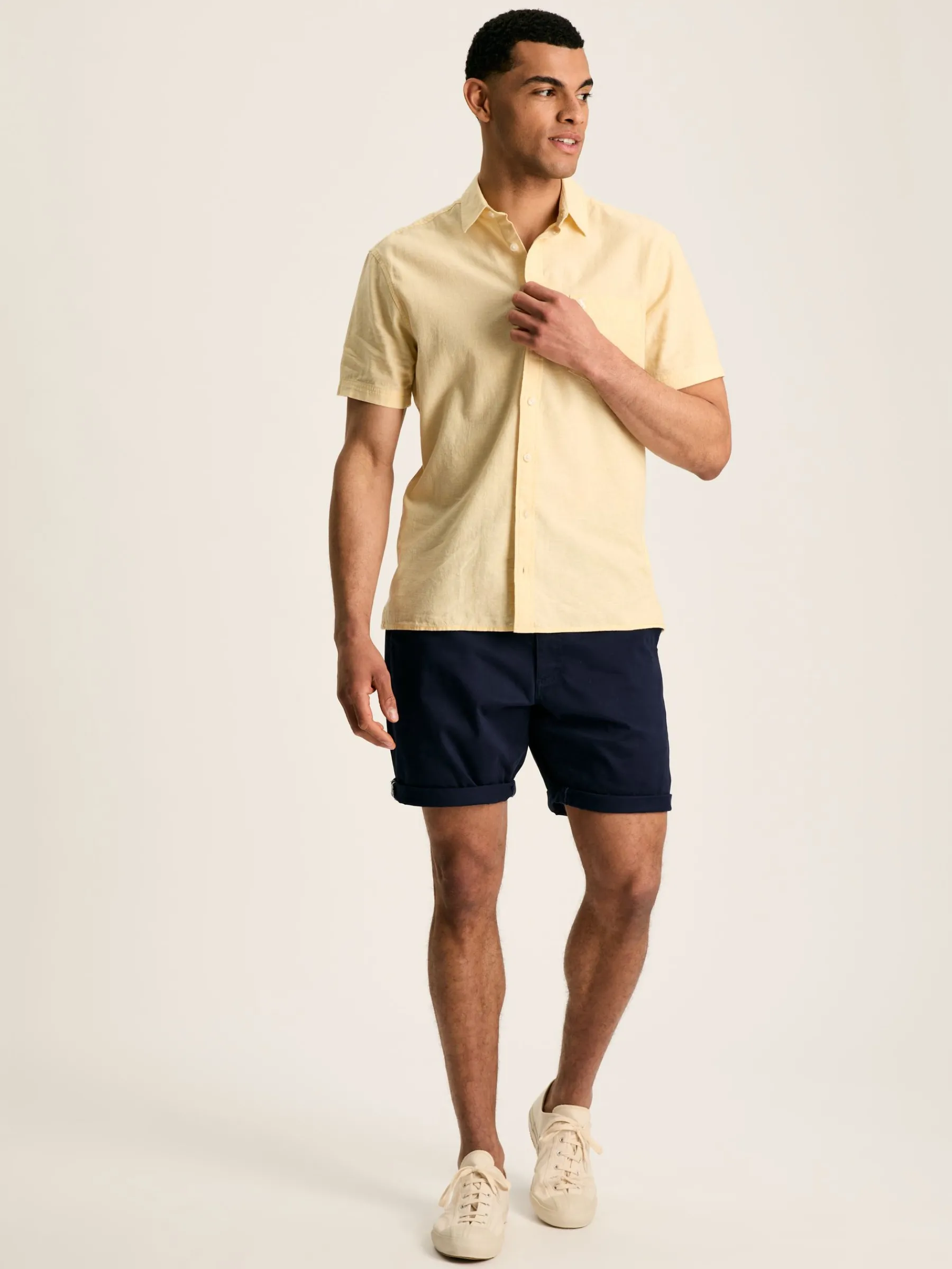 Linen Blend Plain Short Sleeve Shirt<Joules Clearance