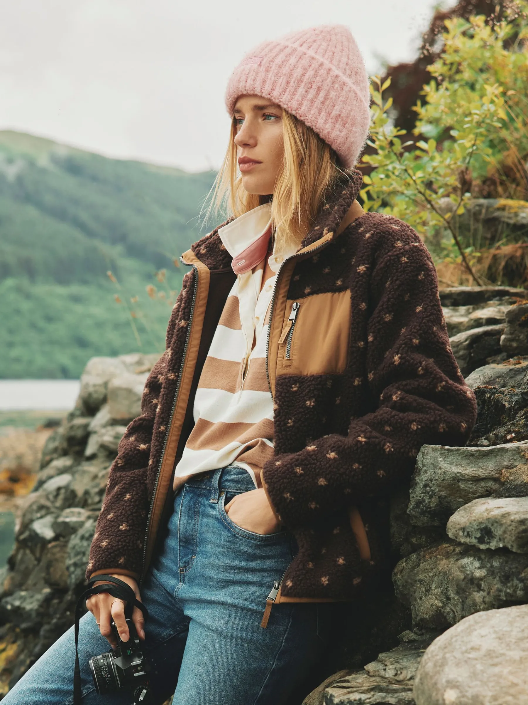 Lottie Chocolate Brown spot Borg Fleece Jacket<Joules Discount
