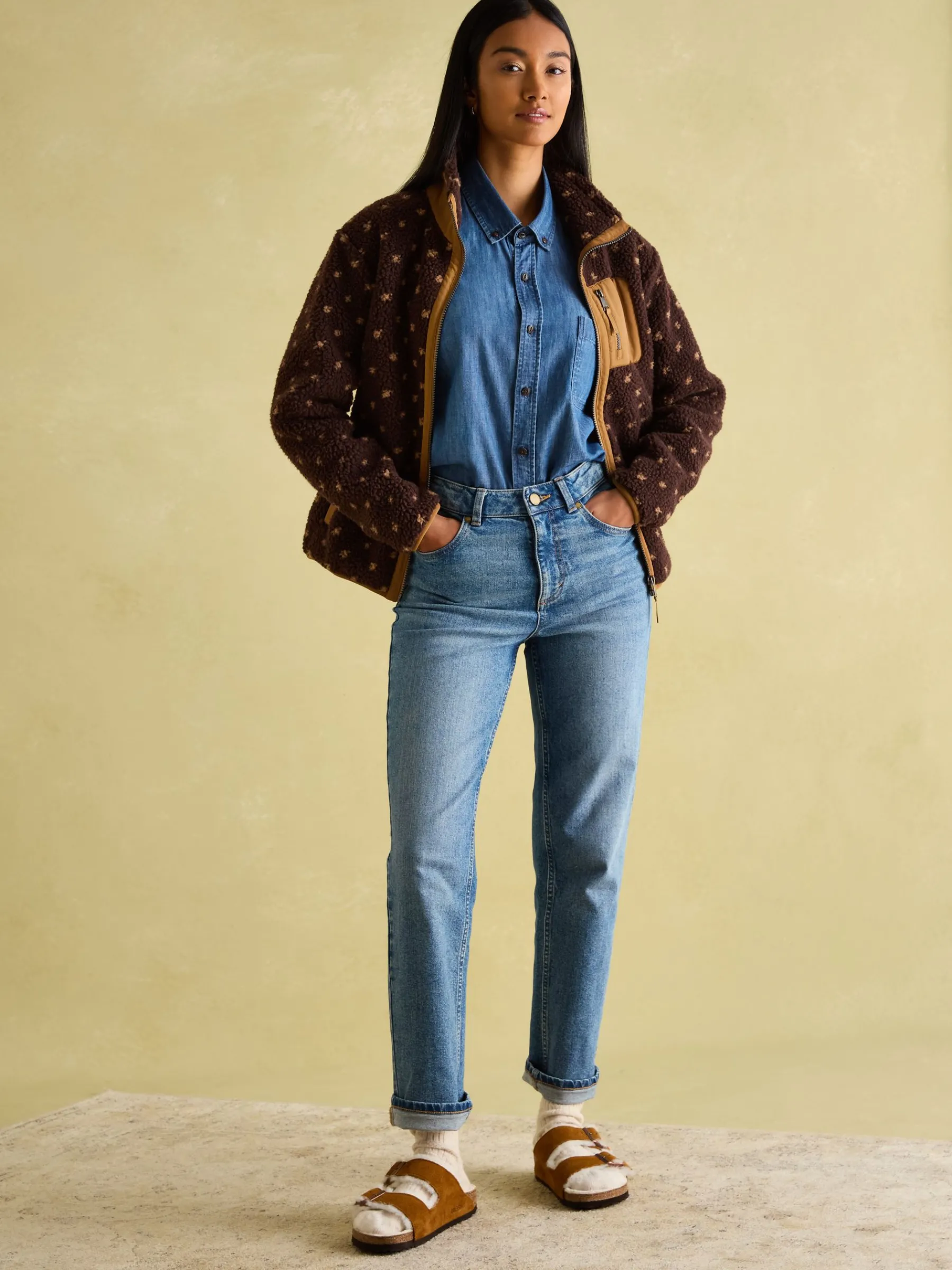 Lottie Chocolate Brown spot Borg Fleece Jacket<Joules Discount