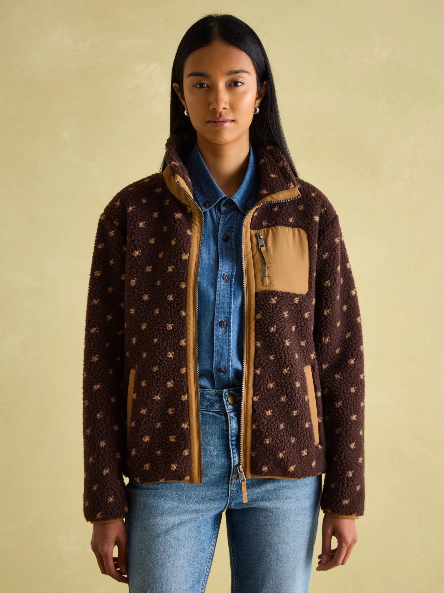 Lottie Chocolate Brown spot Borg Fleece Jacket<Joules Discount