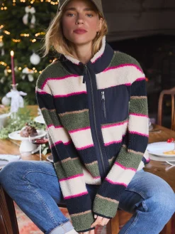 Lottie Multi stripe Borg Fleece Jacket<Joules Outlet