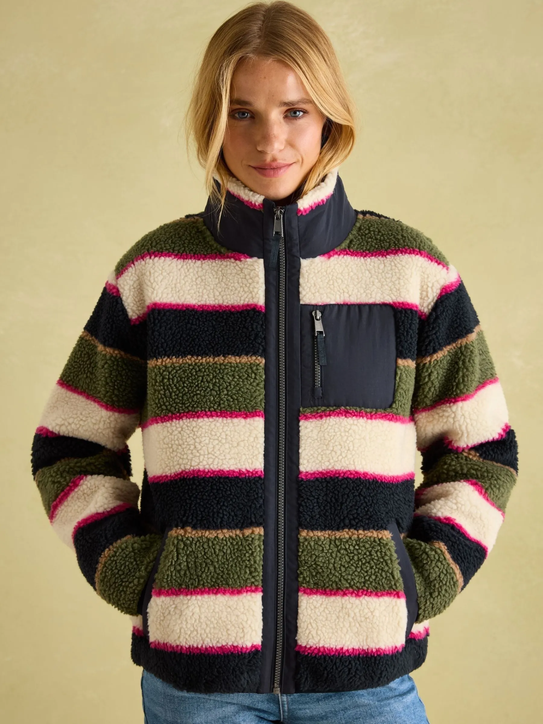 Lottie Multi stripe Borg Fleece Jacket<Joules Outlet