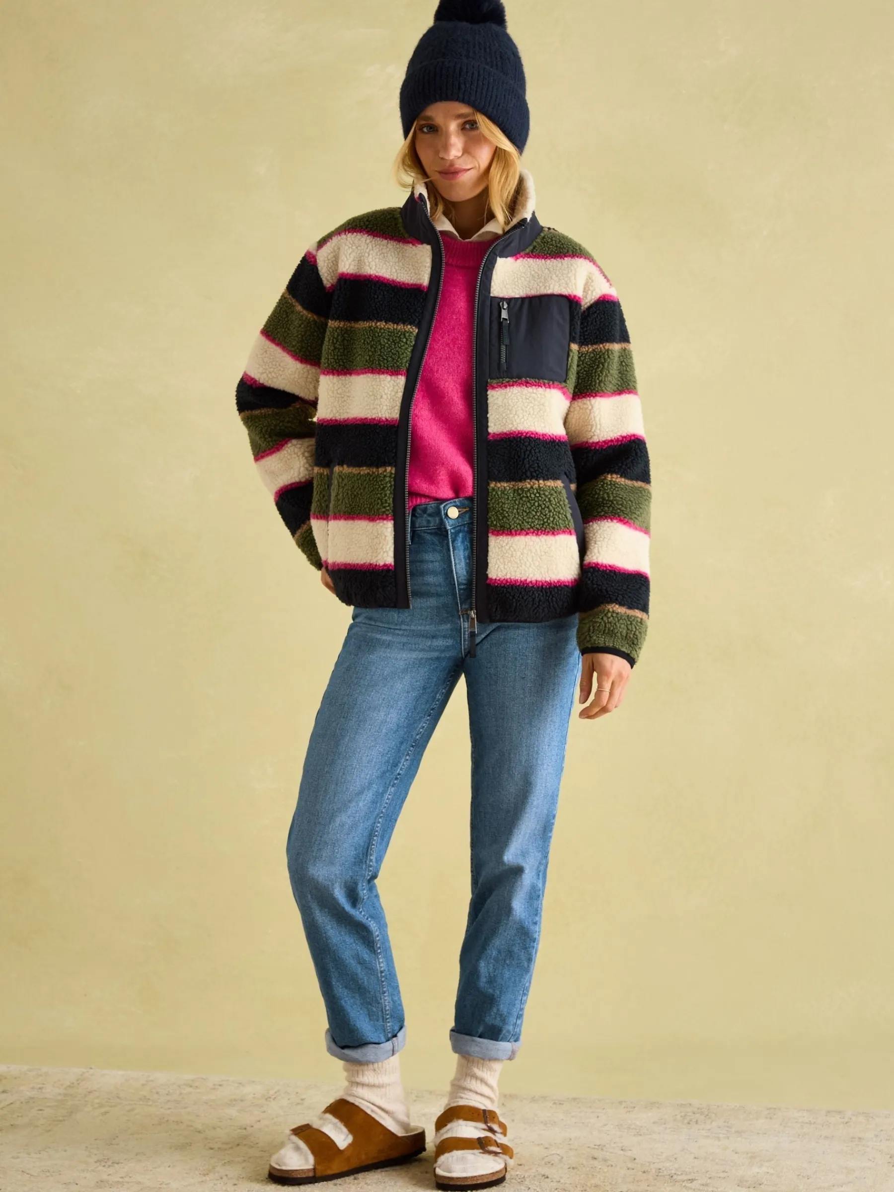 Lottie Multi stripe Borg Fleece Jacket<Joules Outlet