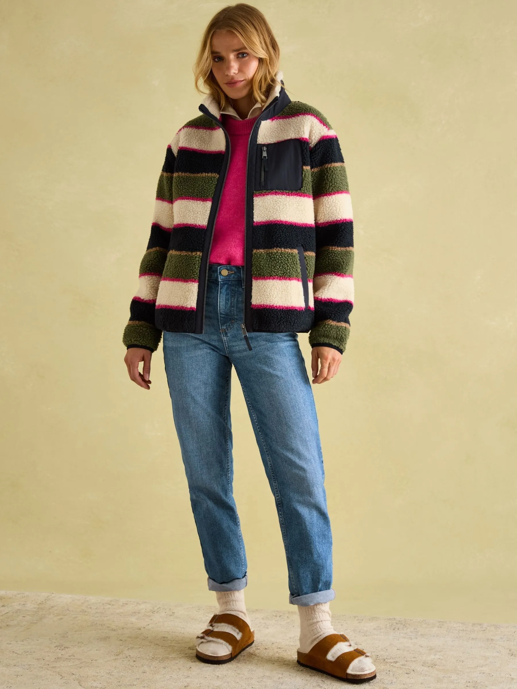 Lottie Multi stripe Borg Fleece Jacket<Joules Outlet