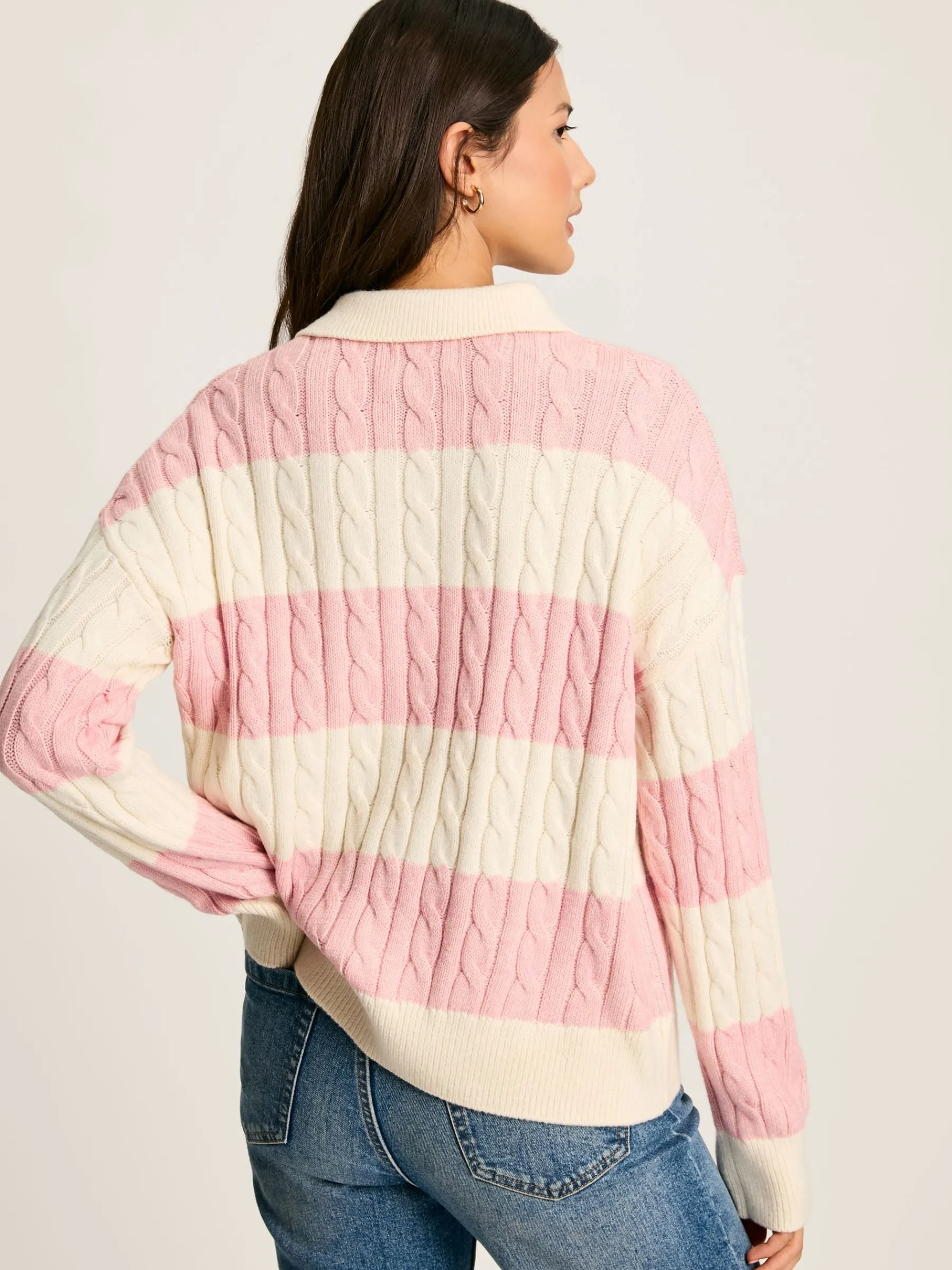 Love All Cable Knit Jumper with Button Collar<Joules Discount