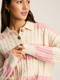 Love All Cable Knit Jumper with Button Collar<Joules Discount