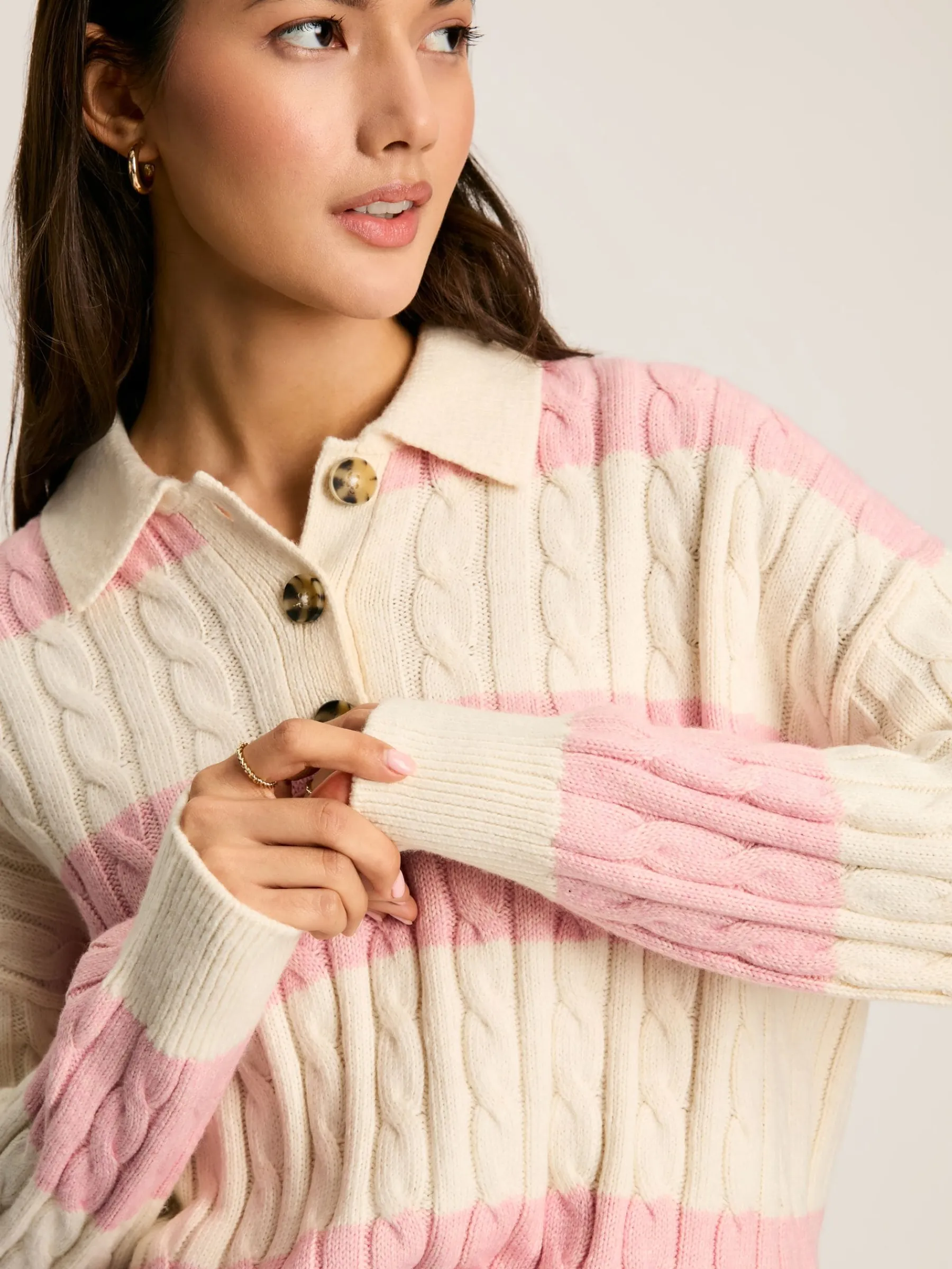 Love All Cable Knit Jumper with Button Collar<Joules Discount